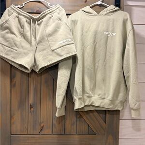 White Fox Boutique Cream Hoodie and Shorts Set L/XL